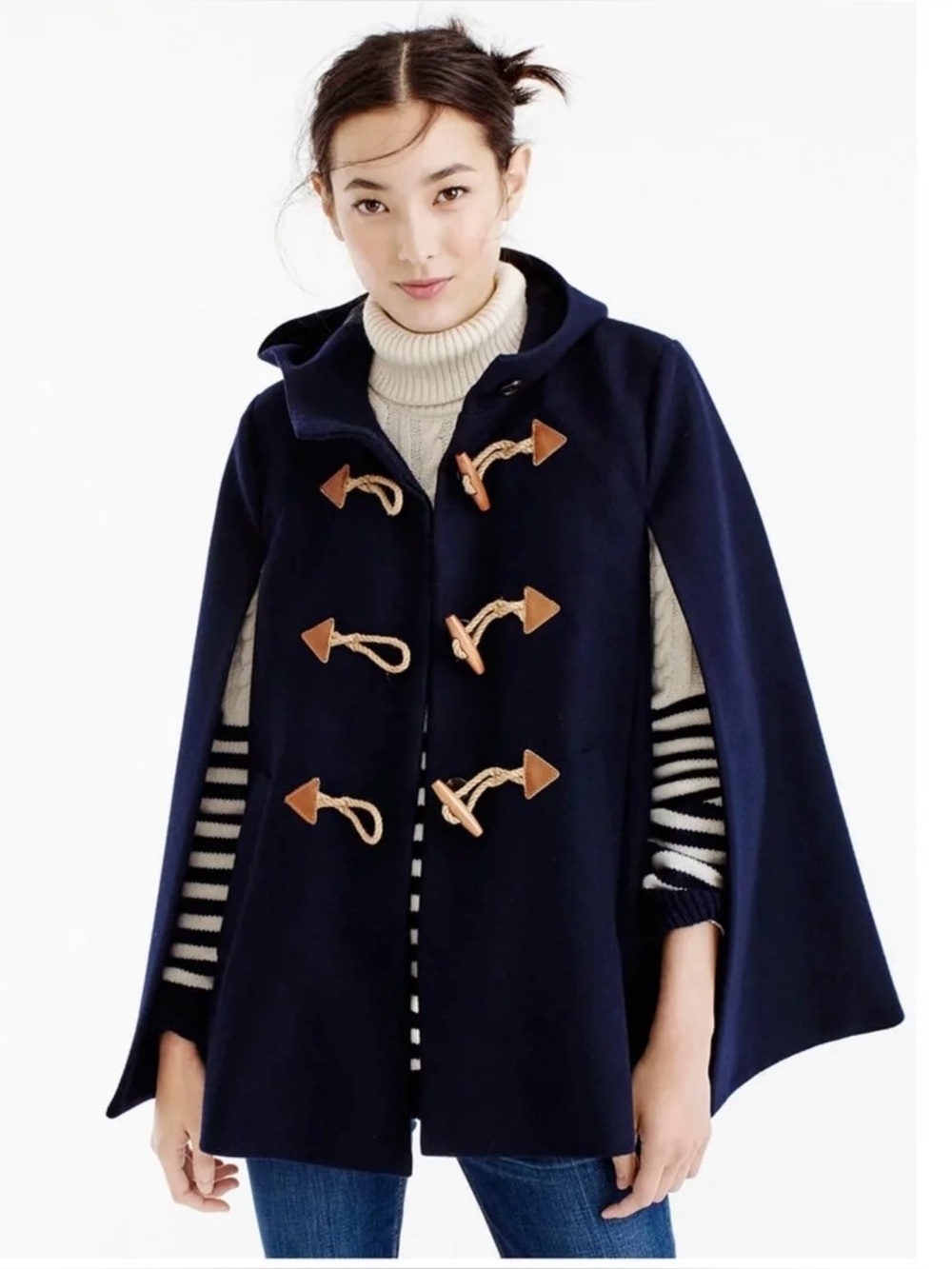 J. Crew Wool Cashmere cape toggle coat NAVY